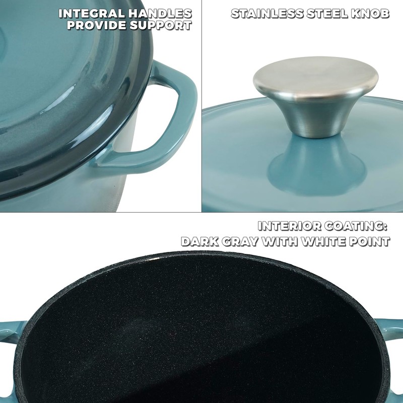 Flavehc Dutch Oven Pot with Lid 1.8 qt Cast Iron