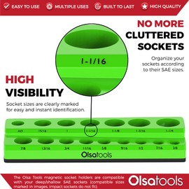 Olsa Tools Magnetic Socket Organizer 1/2-Inch Drive Metric, Green