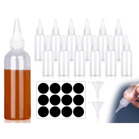 AOYEGIC Pack of 12 Squeeze Bottles, Plastic Squeeze Bottles, Splash Bottles with Funnel Labels, Bottle for Liquids, Container for Sauces, Pigment Storage Bottles, Dressing Shaker (60 ml)