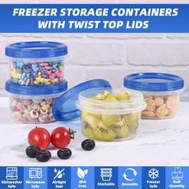 Freezer Storage Containers, [12 Pack-8 oz] Ultra Thick Freezer Containers with Leakproof Twist Top Lids, Heavy Duty BPA Free Stackable Meal Prep Bowls Great for Portion Control