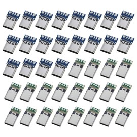HUAZIZ Pack of 40 24 Pins USB 3.1 Type C Male & Female SMT Type with Breadboard USB Breakout Board for Soldering Wires and Cables 24P PCB Board Support Module