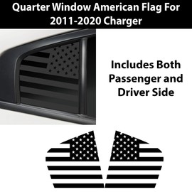 Bogar Tech Designs - PRECUT Quarter Window American Flag Vinyl Decal Compatible with Dodge Charger 2011-2023, Matte Black