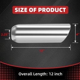 LCGP Exhaust Tip DT-244012RAC, 2.25" Inlet 4" Outlet 12" Long, Weld On Tailpipe for Car Trucks, Polished, Universal Stainless Steel Diesel Exhaust Tailpipe, Rolled Angle Cut
