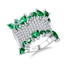 RANDES Green Emerald Statement Ring Fashion Chunky Band Rings for Women 925 Sterling Silver Wide Index Finger Rings Size 9