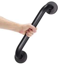 AmazerBath Shower Grab Bars for Seniors Anti Slip, Bath Safety Grab Bar for Needy, Stainless Steel Bathroom Safety Grab Bars, Thickened Bar Bigger Base Holds 500LBS, 16" L x 1.25" D, Black
