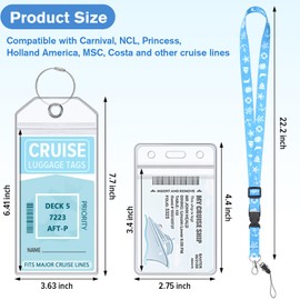 6 Pack Cruise Luggage Tags & 2 Pack Cruise Ship Lanyards with Waterproof Id Holder Luggage Tags Holders with Seal and Steel Loops for Cruise Essentials 2025 Must Haves