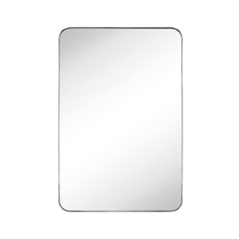 GRACTO 24 x 36'' Polished Nickel Rectangle Bathroom Vanity Mirror for Wall Polished Silver Metal Framed Rounded Rectangular Bathroom Vanity Mirrors, Vertical and Horizontal Hanging…