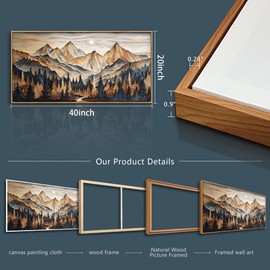 QIYILEXWART Wood Farmed Canvas Wall Art For Living Room Wall Decor For Bedroom Office Wall Decoration Mountain Landscape Painting Abstract Pictures Artwork Room Aesthetic Home Decor 20x40 In