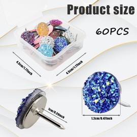 60 Pcs Push Pins for Bulletin Board Decorative Glitter Rhinestone Thumb Tacks for Wall Hangings Plastic Round Head Colorful Push Pins for Home School Map Office Photo Wall Cork Board