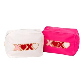 Malibu Sugar Girls Large Nylon Makeup Bag with Valentine Day XOXO Patch Stylish Travel Makeup Bag and Cosmetic Bags for Girls and Teens