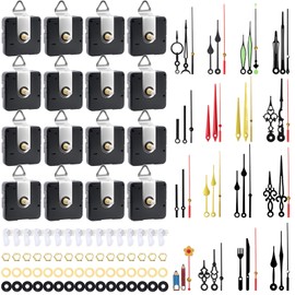 QLOUNI 16 Pack Quartz Clock Movement Mechanism Kit, Silent Sweep Non-Ticking, 20mm Total Shaft (11mm Thread) Fits 3–6mm Dials, 16 Hand Styles, Hanging Hooks & Traceless Nails, DIY Wall Clock Repair