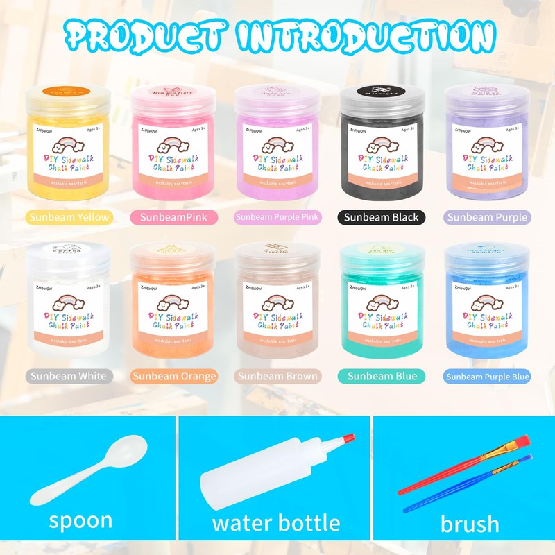 ZHBWOW Washable Chalk Paint Kit - 10 Colors Non-Toxic Powder​​
