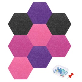 MECCANIXITY 8Pcs Hexagon Acoustic Panels 20x17.5cm B1 Fireproof Soundproof Foam Panels with 15 Push Pins for Wall Decoration Home Studio Office(Purple,Black,Rose Red,Water Red)