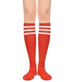 American Trends Women Athletic Knee High Socks Stripe Tube Sock Leg Warmer Knee High Stockings for Soccer Basketball 1 Pack Red White One Size