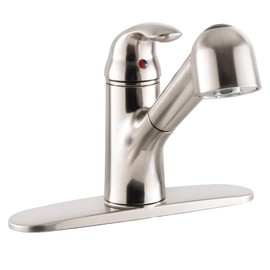 RecPro RV Pull-Down Kitchen Faucet, Single Lever, Dual Spray/Stream | 52” Weighted Hose | Fits 3-Hole Sinks | 10 1/8" W x 8 3/8" H x 10 1/4" D | Easy Top Button | 2 3/8” Base Depth