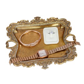 Funly mee Antique Trinket Dish Vintage Jewelry Tray, Wedding Ring & Necklace Holder -8 x 7 inches (Gold, M)