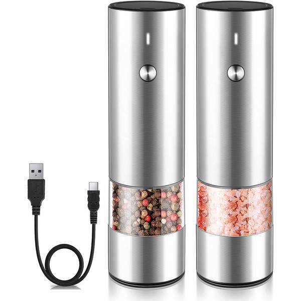 Electric Salt and Pepper Grinder Set - USB Rechargeable -