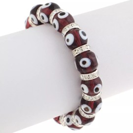 neXxtten Stretch Good Luck Protection Evil Eye Bracelet with Purple Glass Bead & Rhine...