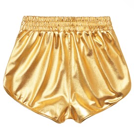Mirawise Women's Metallic Shorts Summer Yoga Hot Shiny Sparkly Outfit Short Pants with Sunglasses, Gold-2, Small