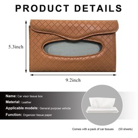 NYTKL Car Tissue Holder, PU Leather Sun Visor Hanging Paper Napkin Dispenser with Tissue Refill, Backseat Mask Towel Case Visor Organizer with Magnetic Closure, Car Accessories (Brown)