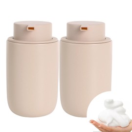 BosilunLife Khaki Soap Dispenser, 350 ml, Ceramic Refillable, Large Pump Head, Stylish and Non-Slip, BPA-Free for Kitchen, Bathroom (Khaki, Foam Soap Dispenser)