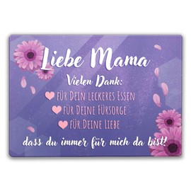 Liebe Mama Glass Chopping Board with Saying "Vielen Dank dass du da bist ein liebevolles Küchenbrett zum Muttertag Motiv romantisches für Frauen KochGeburtstag Glas Schneidbrett
