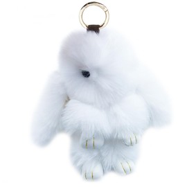Xsclpomddy Cute Large Plush Rabbit Keyring Plush Bunny 7 in Keyring Pom Poms Bag Pendant Handbag Car Key Decoration, White