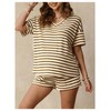OYOANGLE Women's Maternity 2 Piece Lounge Set Striped Ribbed Knit