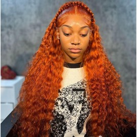 Ginger Wig Human Hair 30 Inch 200 Density 13x6 Ginger Lace Front Wigs Human Hair Pre Plucked Deep Wave Orange Curly Wig Human Hair HD Frontal Glueless