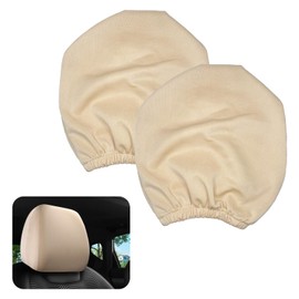SamWinGear 2PCS Car Headrest Cover Universal Stretchy Fabric Head Rest Cover for Car Trucks Anti-Dirty & Avoid Scratches Seat Headrest Covers Pillow Protector Easy to Wash & Easy to Install(Beige)