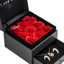 Regalos para Mujer Mama,Collar I Love You en 100 Idiomas,Flores Rosa Eterna con Collar y Aretes Oro Para Mujeres,Regalo Romántico Perfecto para Mujeres en el día de San Valentín, Dia de La Madre,Aniversarios, Cumpleaños