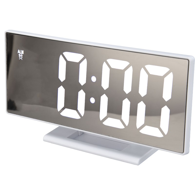 Digital Alarm Clock LED Mirror Screen USB Charging Automatic Dimming