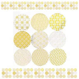 moin Moin 2503sl352 Stickers 17 Sheets (153 Pieces), 17 Sheets (153 Pieces), 1.6 inches (4 cm) Diameter, Round Shape, Transparent, Clear, Gold Foil Style, Japanese Pattern, Japanese, Modern, Beautiful