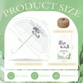 Aliceset 12 Pack Clear Wedding Bubble Umbrellas Bulk 46 Large Canopy Love Is in The Air Transparent Stick Umbrella with Tags and Rope Rain Windproof J Hook Handle Auto Open for Wedding Prom Outdoor