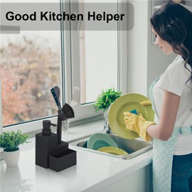 Dish Soap Dispenser with Brush Holder | Liquid Hand Soap Dispenser with Sponge Holder | Space-Saving Storage Organization for Bathroom Apartment Dorm Counters