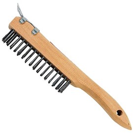 SK11 Wooden Handle Wire Brush with Scraper, Sword Shape, Wire Steel Wire, 4 Rows NO.54
