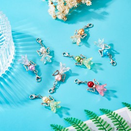 EEE ELECRELIVE 8Pcs Angel Pearl Beads Pendants Colorful Angel Wing Pendants Fairy Dangle Charms with Lobster Claps Angel Fairy Charms for DIY Bracelet Jewelry Keychain Bag Pouch Making