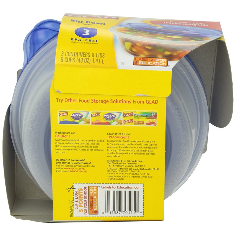 Glad Ware Big Bowl Containers with Lids, Round Size, 3
