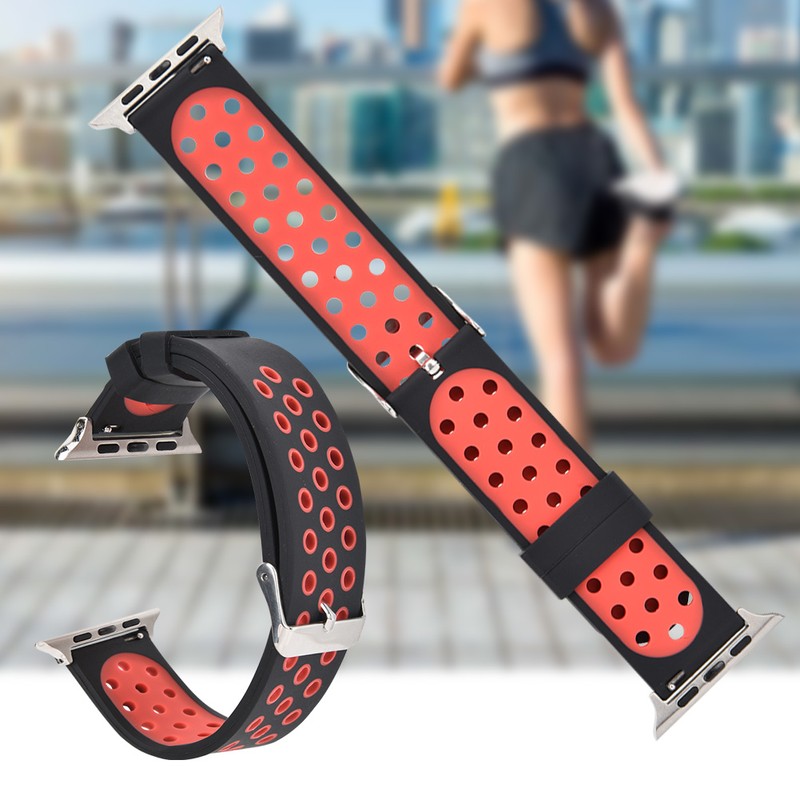 Durable Silicone Watch Strap Replacement Wristband for Watch(Black Red)