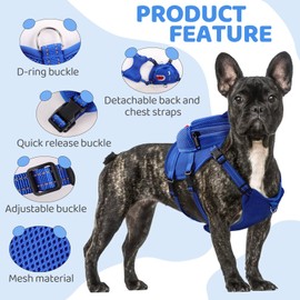 OUOBOB Dog Harness with Backpack, Adjustable Dog Backpack Harness for Small Medium Dogs, No-Pull Breathable Backpacks for Dogs to Wear, for Traveling, Hiking, Camping, Training, Blue L