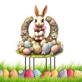 CHIHOLEN Osterdeko Outdoor, Gartenstecker Ostern, Frühlingsdeko Draußen, Osterhasen Figuren Vintage Garten Stecker Deko, Acryl Ostern Deko für Draußen Drinnen Garten