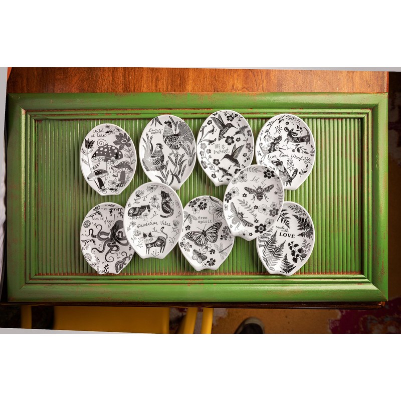 Karma, Boho Spoon Rest, Black and White Ceramic Spoon Rest,