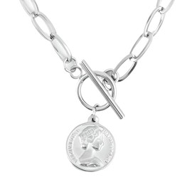 Generic 14K Yellow Gold Coin Toggle Necklace - 925 Sterling Silver Toggle Necklace for Women - Minimalist Toggle Choker with Chain