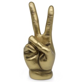 Vaudagio Golden Peace Sign Decor - Modern Victory Hand Sculpture in Gold Hand Statue Made of Resin for Office Desk & Living Room - Finger Figurine as Peace Symbol Gesture Decoration for Home