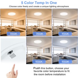 hunhun 16 Inch Dimmable LED Flush Mount Ceiling Light 4800LM Round Light Fixture 5 Color Temperature Selectable Super Slim Large Flat Ceiling Lamp for Living Dining Room White