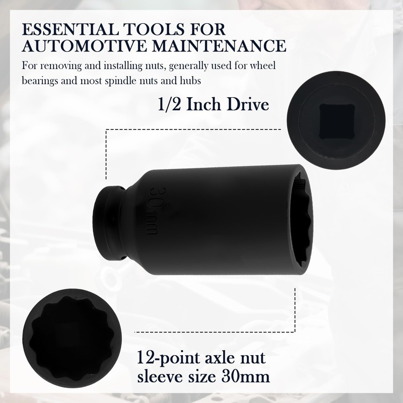30mm Socket 1/2 Drive,30mm 12 Point Axle Nut Socket for