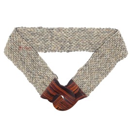 IndoMode Natural Light Color Coconut Shell Handcrafted Elongated Beads Elastic Wood Belt