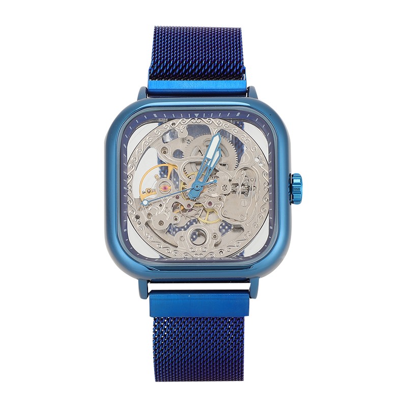 FORSINING Stainless Steel Strap Waterproof Hollow Automatic Mechanical Men WatchBlue