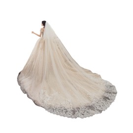 NCDIMS Newdeve Wedding Veils Cathedral Length 2 Tier Long Sequins Lace Edge Blusher with Comb, White, 3 meters