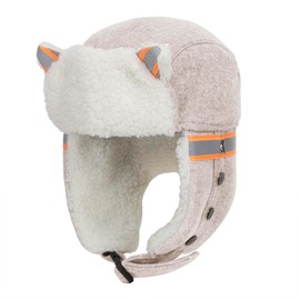 TINAYAUE Children's Warm Winter Hat with Ear Flaps Boys Girls Aviator Hat Cute Warm Plush Hat Thickened Russia Hat Windproof Cycling Cap Adjustable Peaked Cap for Skiing Cycling, beige